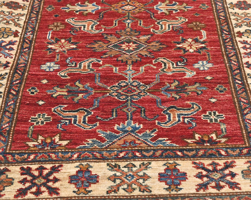 14 Feet Red Kazak Afghan Hand Knotted Wool Runner Rug
